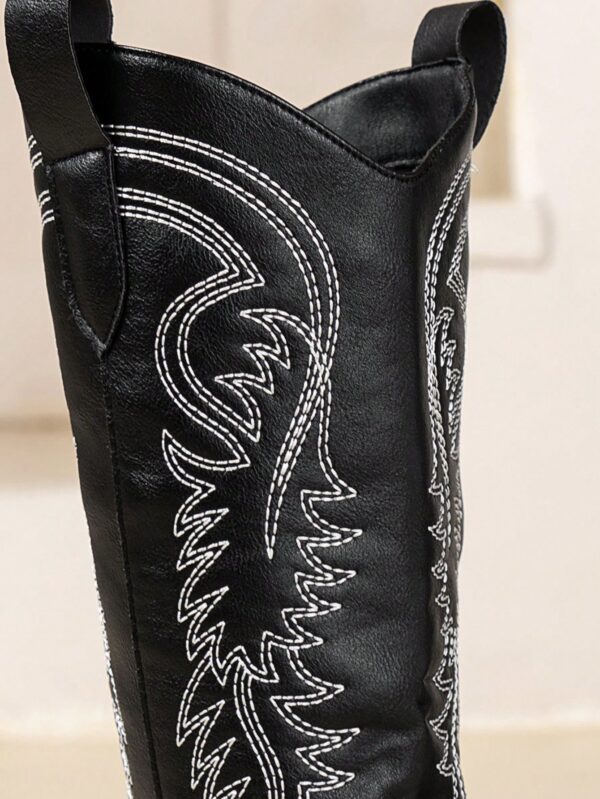 Botas Negras de Estilo Vaquero con Bordado y Tacón Robusto - Image 3