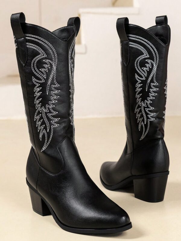 Botas Negras de Estilo Vaquero con Bordado y Tacón Robusto - Image 5