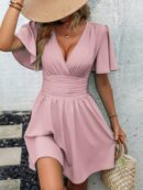 Vestido Casual Cuello en V con Mangas Mariposa