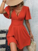 Vestido Casual Cuello en V con Mangas Mariposa