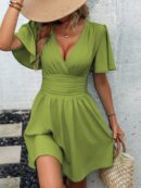 Vestido Casual Cuello en V con Mangas Mariposa