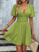 Vestido Casual Cuello en V con Mangas Mariposa