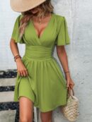 Vestido Casual Cuello en V con Mangas Mariposa