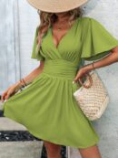Vestido Casual Cuello en V con Mangas Mariposa