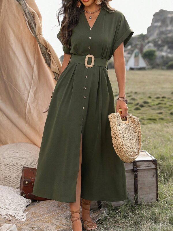 Vestido Maxi con Botones y Mangas Murciélago - Image 15