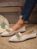 Mocasines Casuales de Puntera Puntiaguda con Hilos Dorados