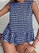 Blusa Peplum Cuadros Gingham con Volantes y Sin Mangas