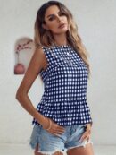 Blusa Peplum Cuadros Gingham con Volantes y Sin Mangas