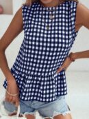 Blusa Peplum Cuadros Gingham con Volantes y Sin Mangas
