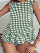 Blusa Peplum Cuadros Gingham con Volantes y Sin Mangas