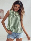 Blusa Peplum Cuadros Gingham con Volantes y Sin Mangas