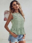 Blusa Peplum Cuadros Gingham con Volantes y Sin Mangas
