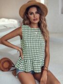 Blusa Peplum Cuadros Gingham con Volantes y Sin Mangas