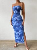 Vestido Strapless Tie Dye con Abertura Lateral y Ruched