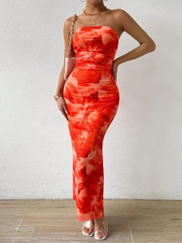 Vestido Strapless Tie Dye con Abertura Lateral y Ruched - Image 122