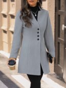 Abrigo de Lana Ajustado con Cuello Mao Estilo Casual