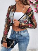 Chaqueta Negra Bordada Floral en Malla Transparente