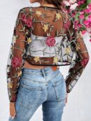 Chaqueta Negra Bordada Floral en Malla Transparente