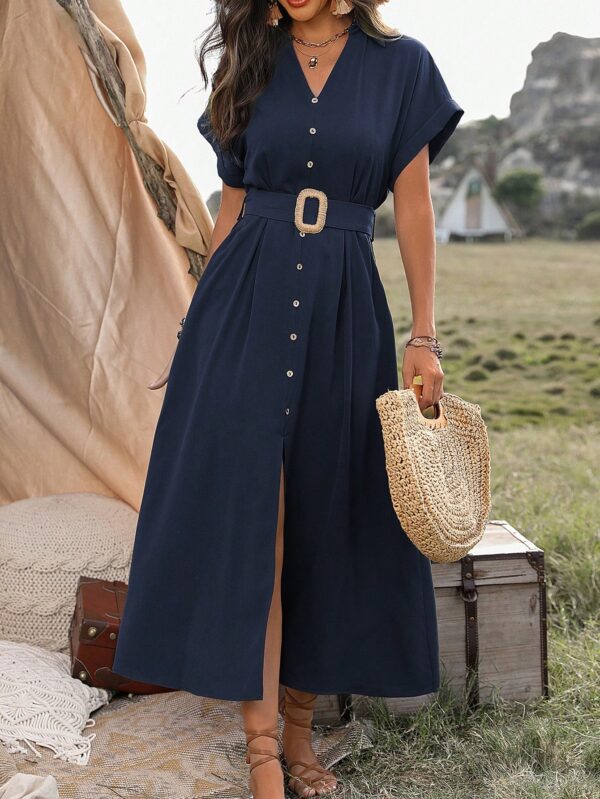 Vestido Maxi con Botones y Mangas Murciélago - Image 8