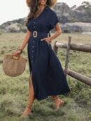Vestido Maxi con Botones y Mangas Murciélago