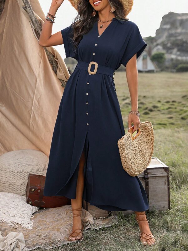 Vestido Maxi con Botones y Mangas Murciélago - Image 11