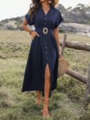 Vestido Maxi con Botones y Mangas Murciélago
