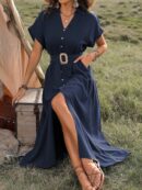 Vestido Maxi con Botones y Mangas Murciélago