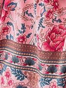 Blusa Floral con Lazada al Cuello y Mangas Farol