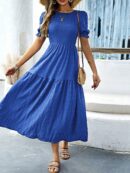 Vestido Maxi Clásico Negro con Mangas Puff y Ruedo de Volantes