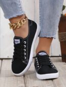 Zapatillas Deportivas de Lona Negra y Blanca, Estilo Universitario