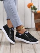 Zapatillas Deportivas de Lona Negra y Blanca, Estilo Universitario