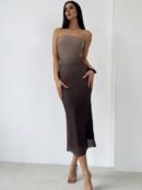 Vestido Tubo Estilo Americano con Degradado y Sin Tirantes