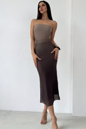 Vestido Tubo Estilo Americano con Degradado y Sin Tirantes