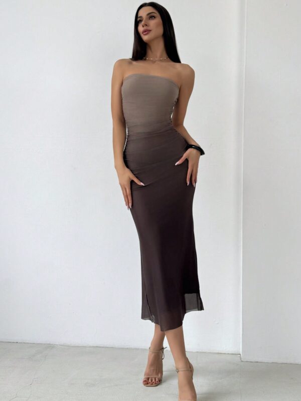 Vestido Tubo Estilo Americano con Degradado y Sin Tirantes