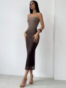 Vestido Tubo Estilo Americano con Degradado y Sin Tirantes