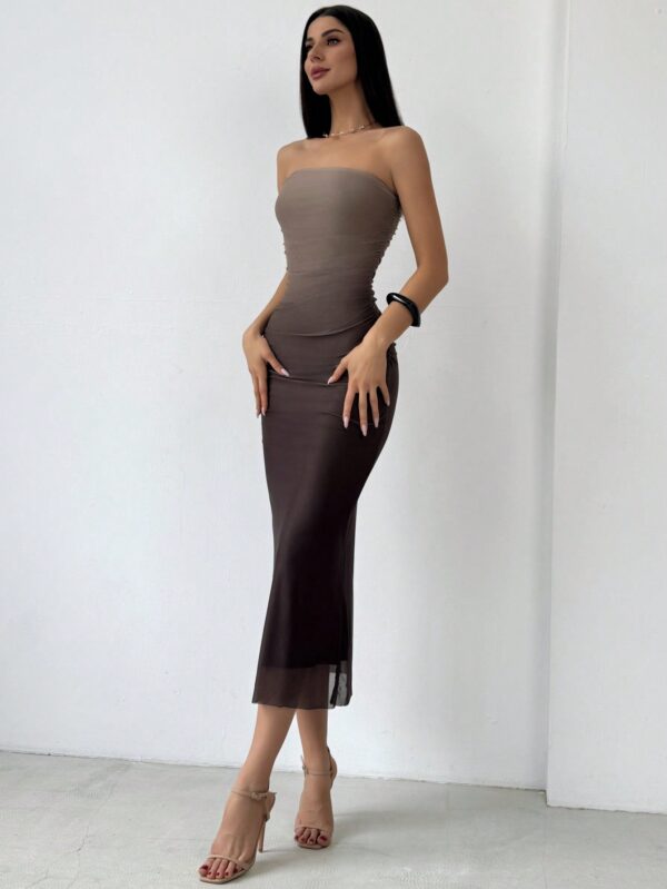 Vestido Tubo Estilo Americano con Degradado y Sin Tirantes - Image 3