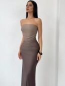 Vestido Tubo Estilo Americano con Degradado y Sin Tirantes
