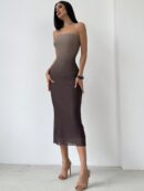 Vestido Tubo Estilo Americano con Degradado y Sin Tirantes