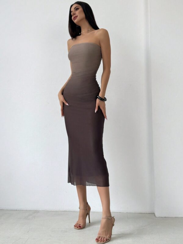 Vestido Tubo Estilo Americano con Degradado y Sin Tirantes - Image 5