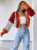 Cardigan Largo con Hombros Caídos y Diseño Colorblock