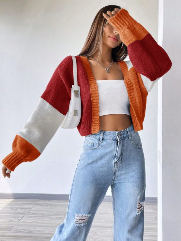 Cardigan Largo con Hombros Caídos y Diseño Colorblock - Image 65