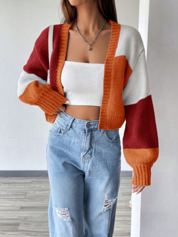 Cardigan Largo con Hombros Caídos y Diseño Colorblock - Image 67