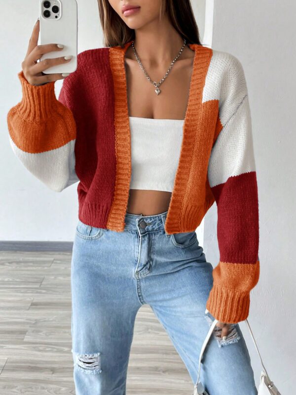 Cardigan Largo con Hombros Caídos y Diseño Colorblock - Image 68