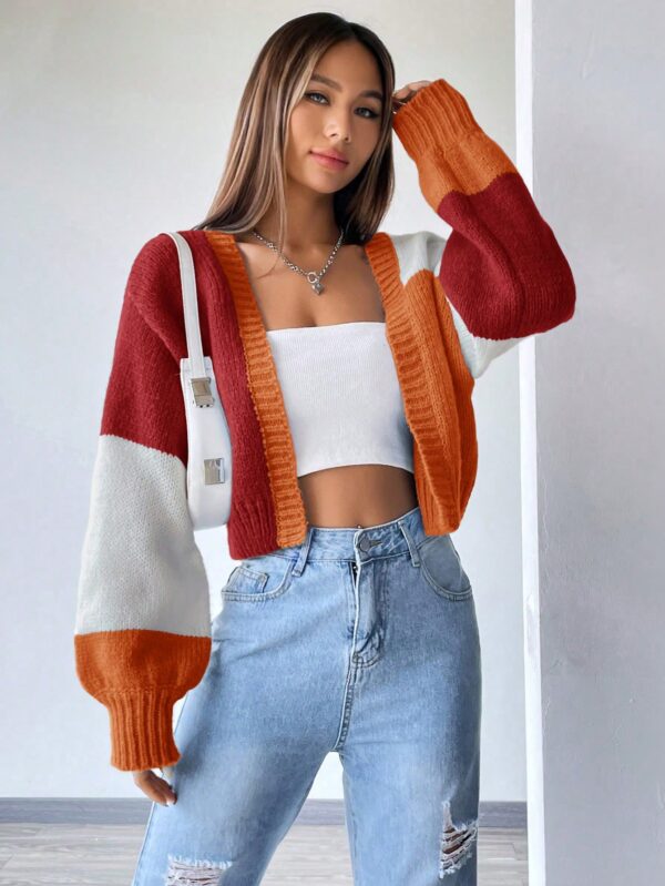 Cardigan Largo con Hombros Caídos y Diseño Colorblock - Image 69