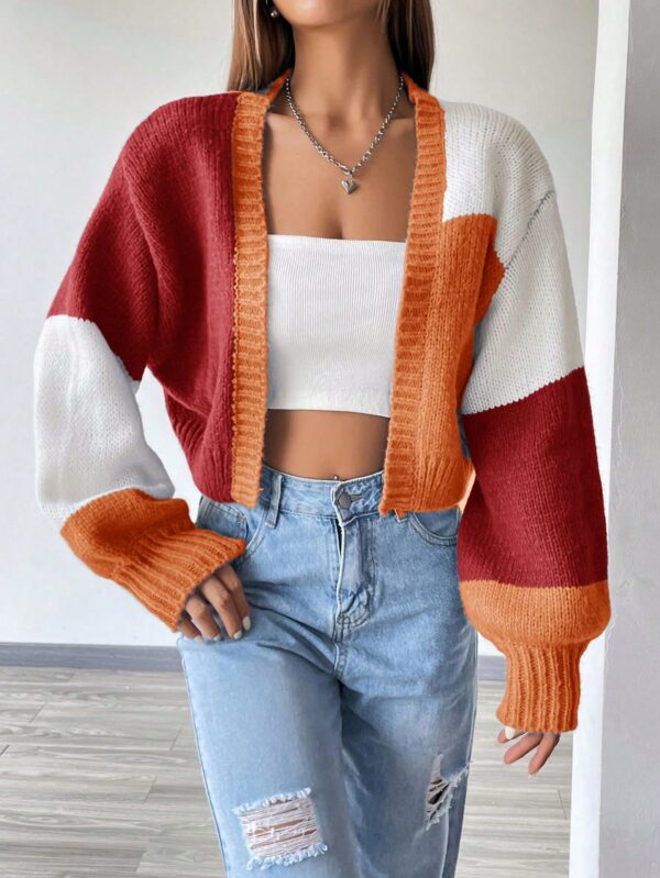 Cardigan Largo con Hombros Caídos y Diseño Colorblock - Image 71