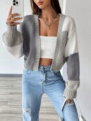 Cardigan Largo con Hombros Caídos y Diseño Colorblock