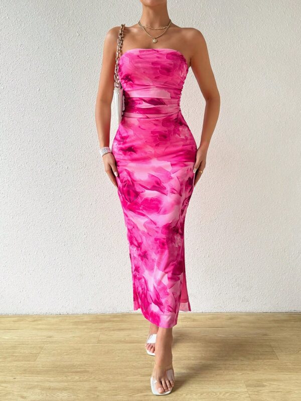 Vestido Strapless Tie Dye con Abertura Lateral y Ruched - Image 62