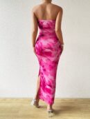 Vestido Strapless Tie Dye con Abertura Lateral y Ruched