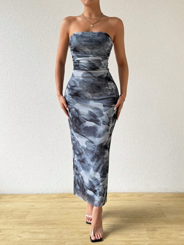 Vestido Strapless Tie Dye con Abertura Lateral y Ruched - Image 56