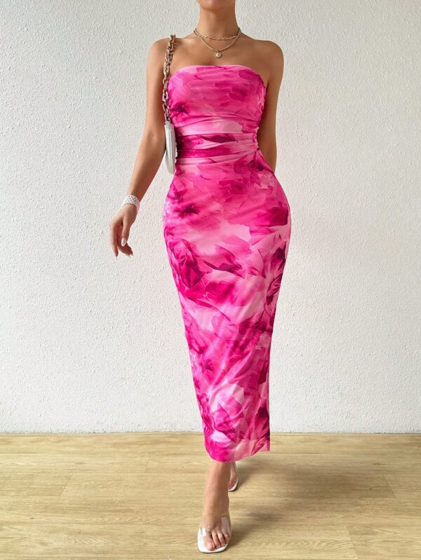 Vestido Strapless Tie Dye con Abertura Lateral y Ruched - Image 64